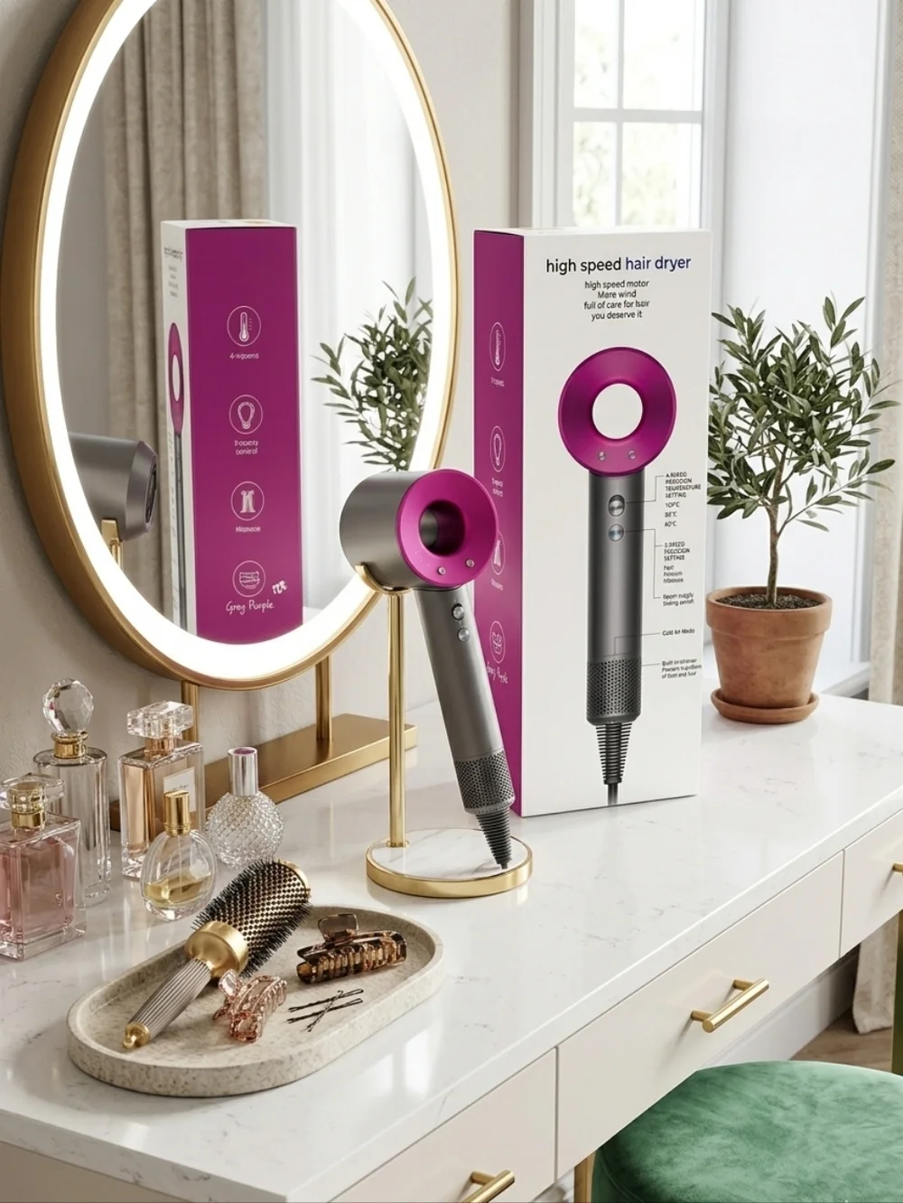 NWT High Speed Professional Hair Dryer - Ionic Blow Dryer Grey/Purple